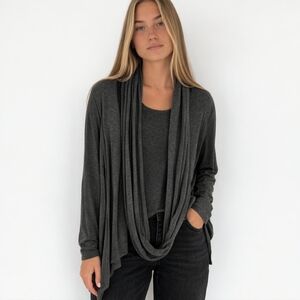 Crosby.  Gray Tunic Top Detachable Scarf  Hood M Minimalist Quiet Luxury CBK